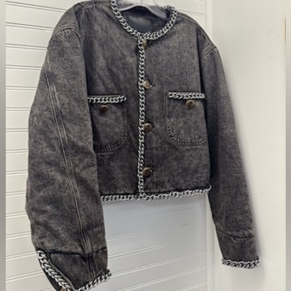 NWT R13 $2390 Chain Embelished Crop denim jacket - Picture 3 of 15